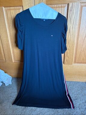 Tommy Hilfiger Black Ribbed Short-Sleeve Tunic with Side Stripe